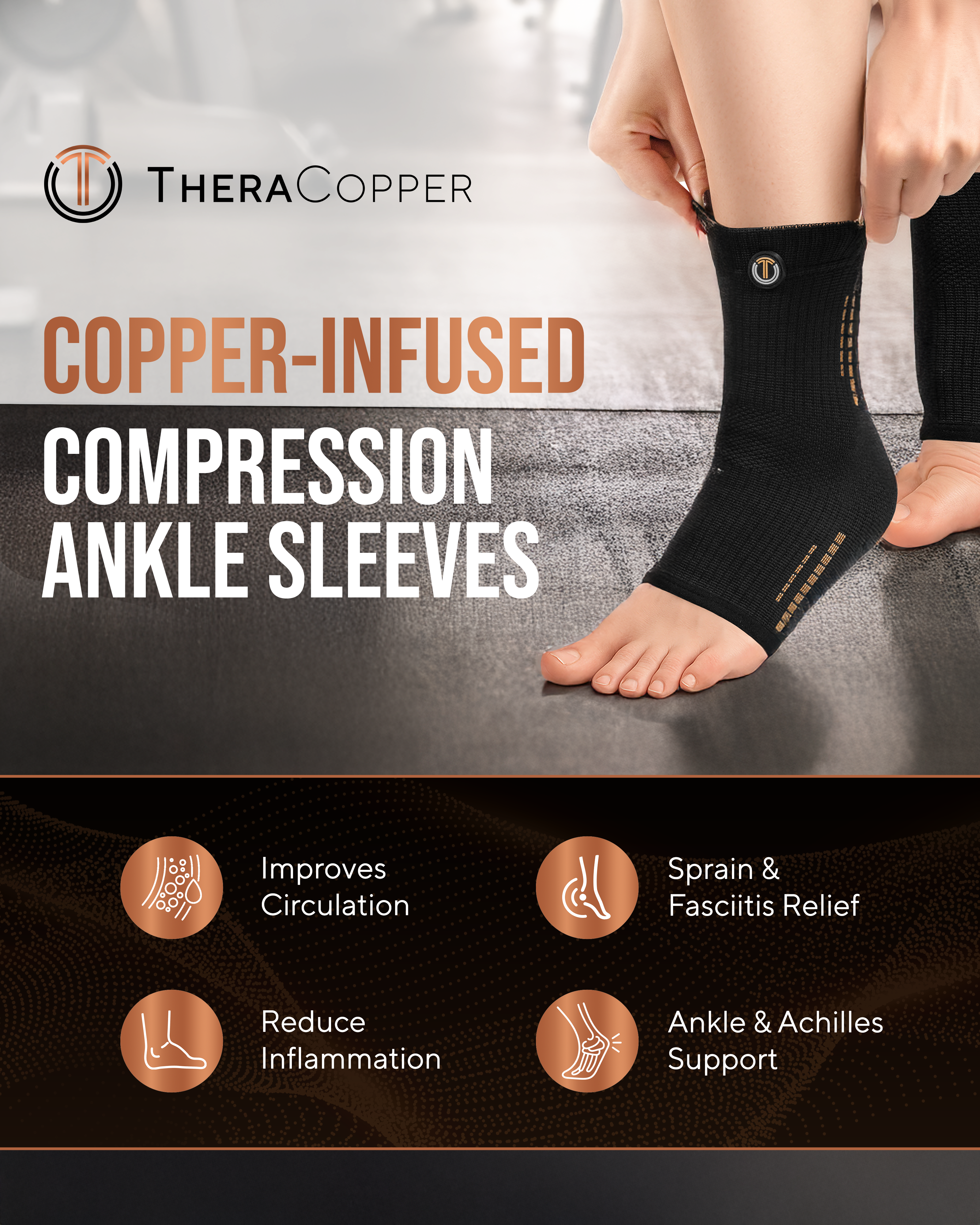 Copper Compression Ankle Brace Sleeves