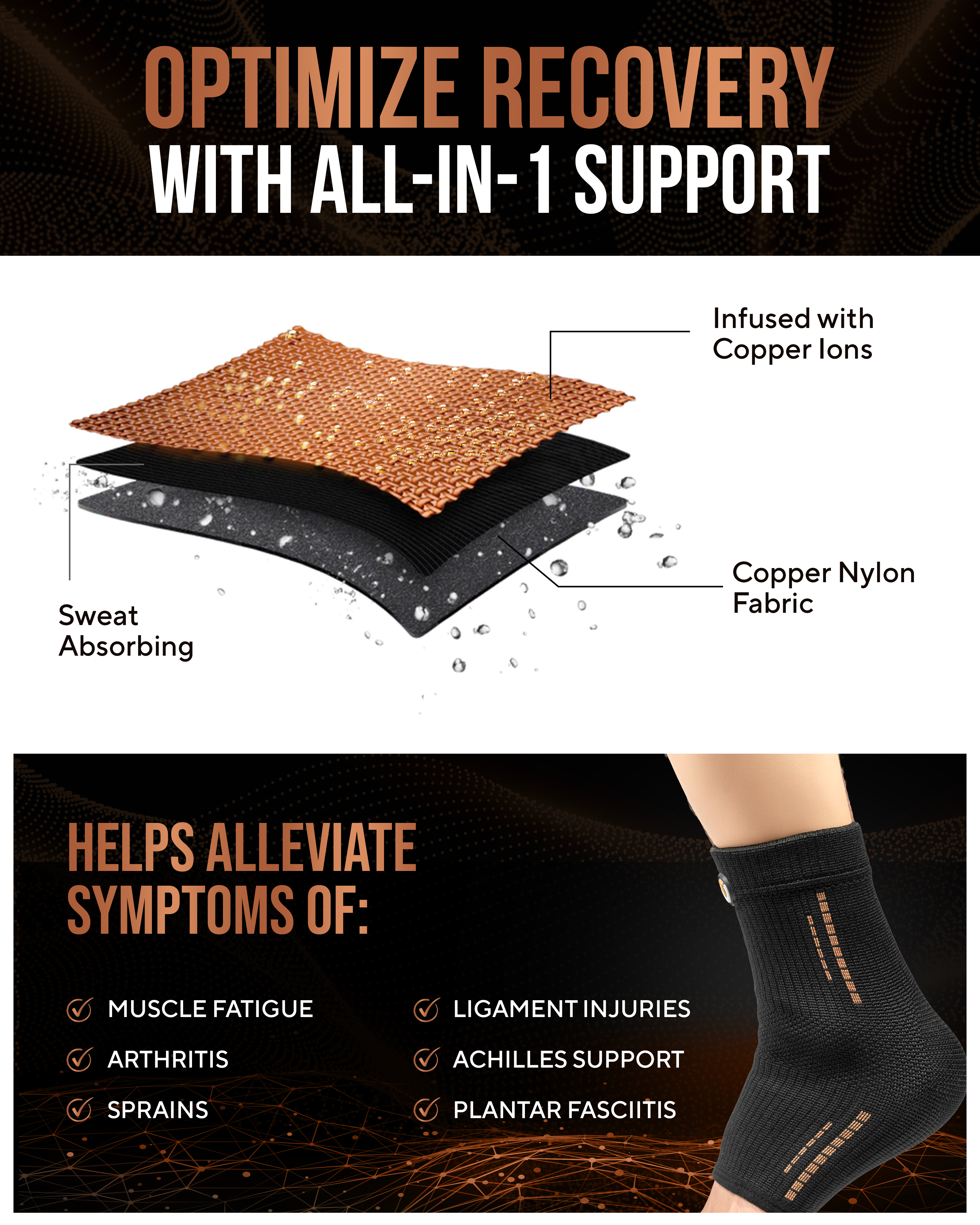 Copper Compression Ankle Brace Sleeves