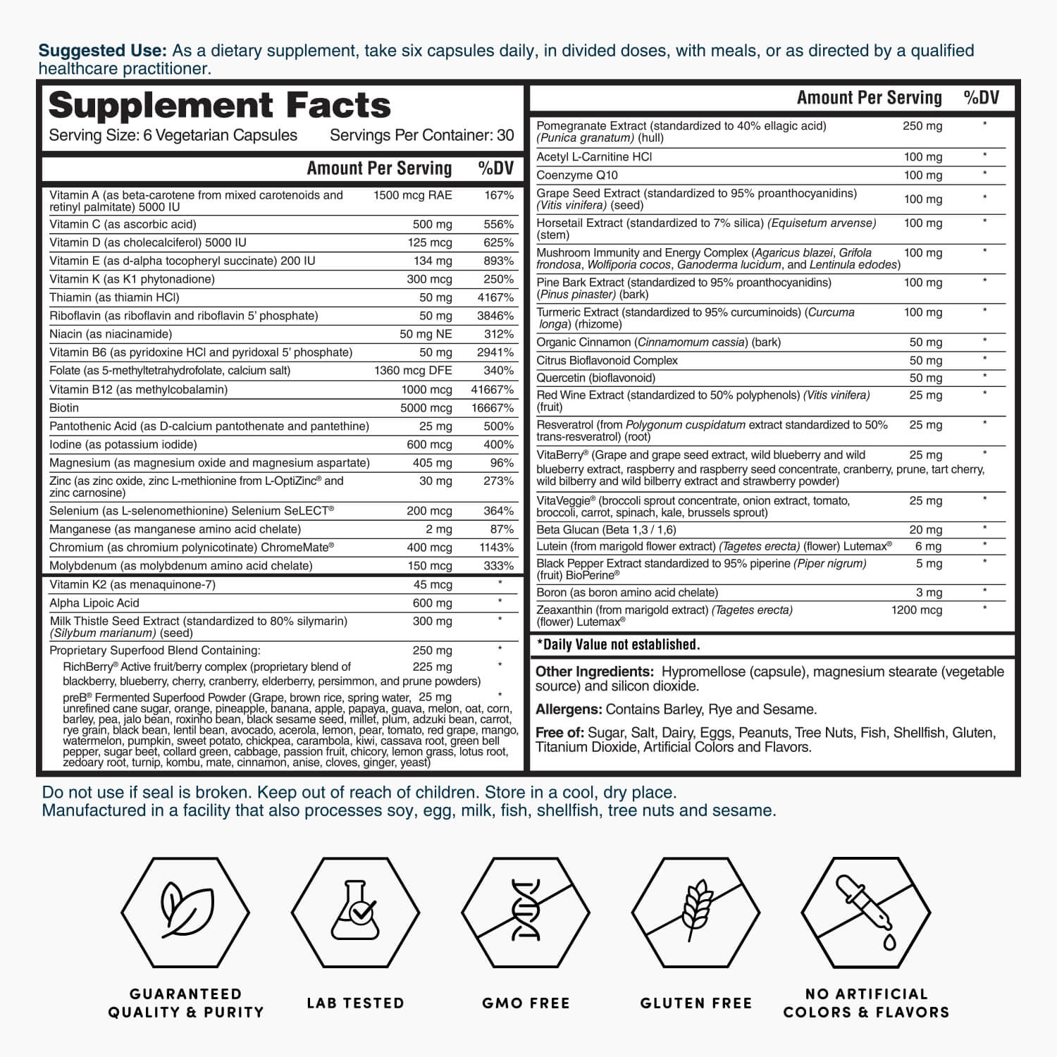 Gold Six Daily Advanced Multivitamin - 180 Capsules